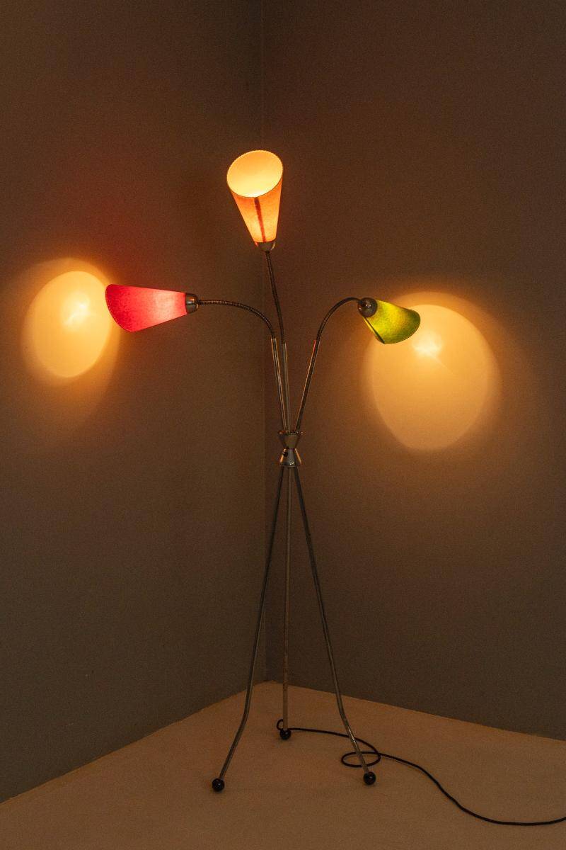 Three-armed floor lamp, Lidokov, 1950s–1960s, Czechoslovakia