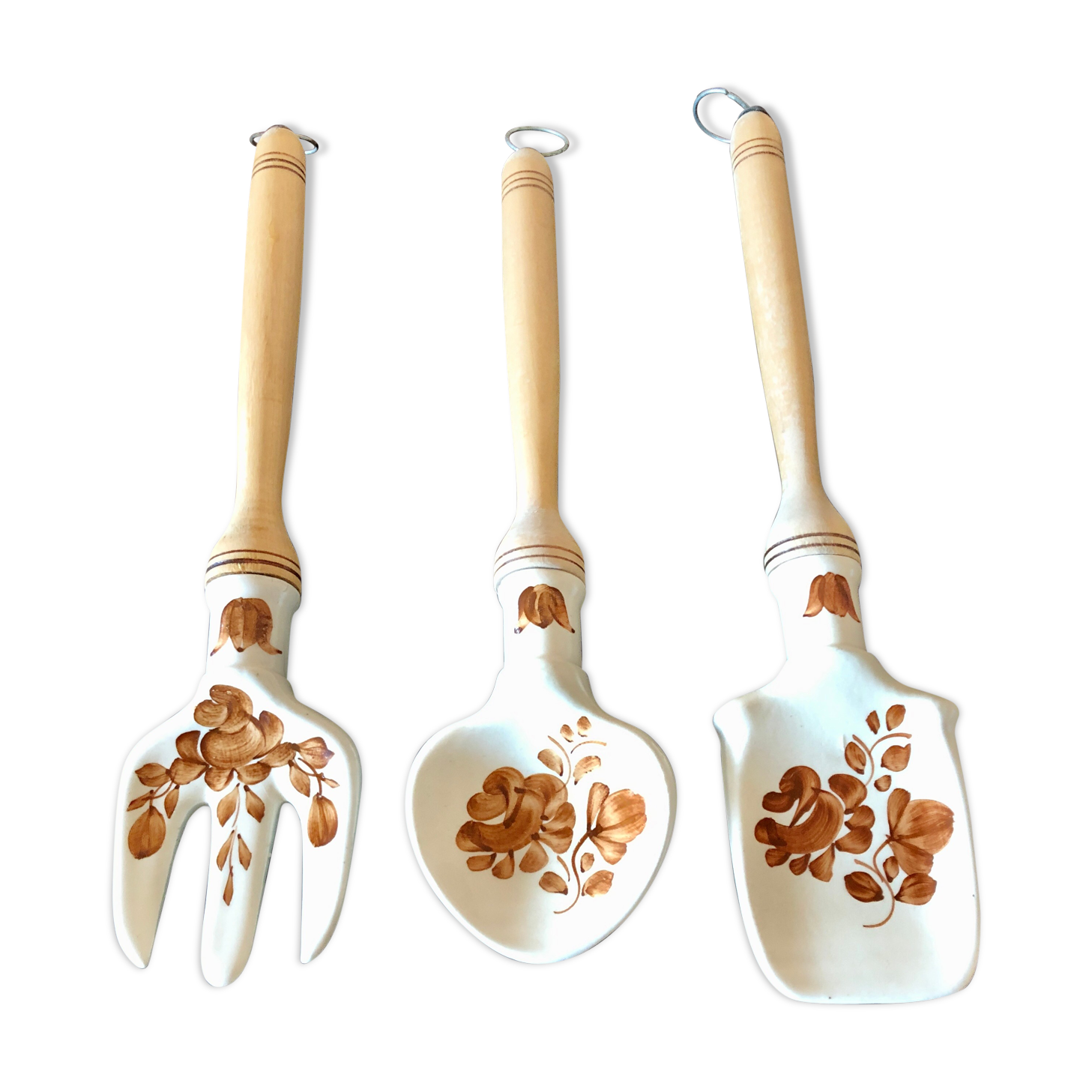Lot de 3 ustensiles de cuisine artisanal décoratif faïence de Wloclawek Pologne