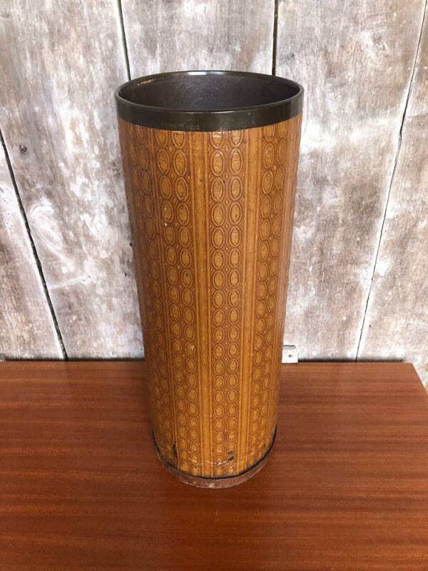 Porte parapluie carton bouilli + cerclage laiton + bac intérieur vintage