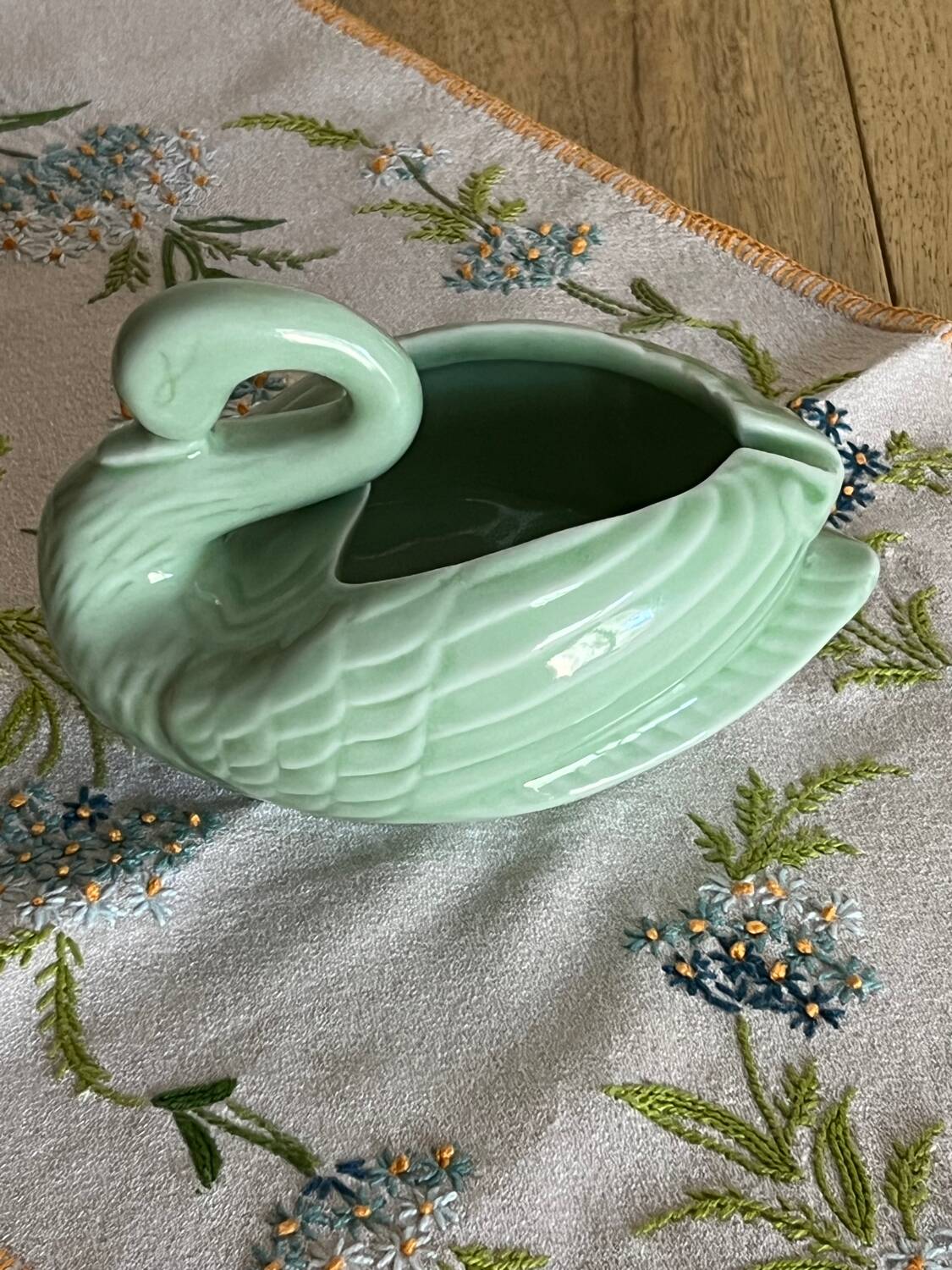 Almond green ceramic swan