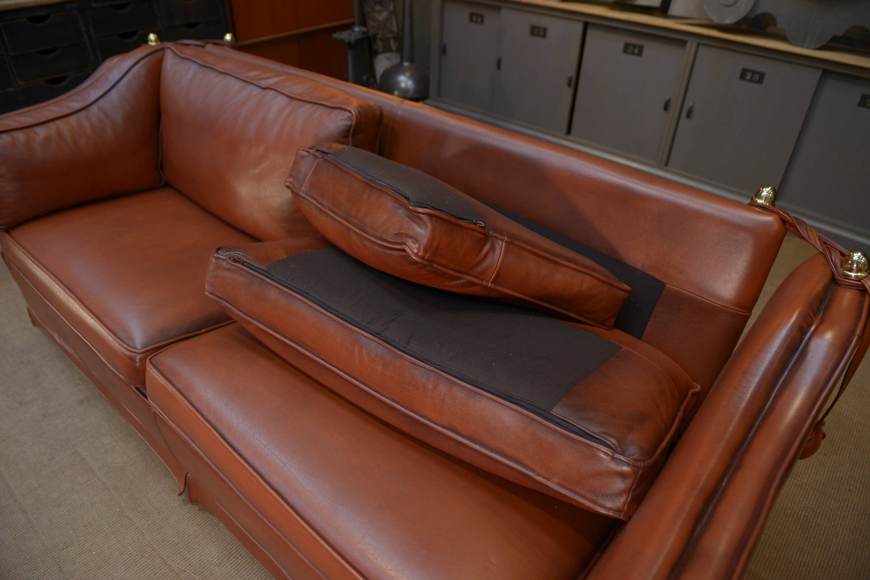 Maison Jansen leather sofa, France, 1970s