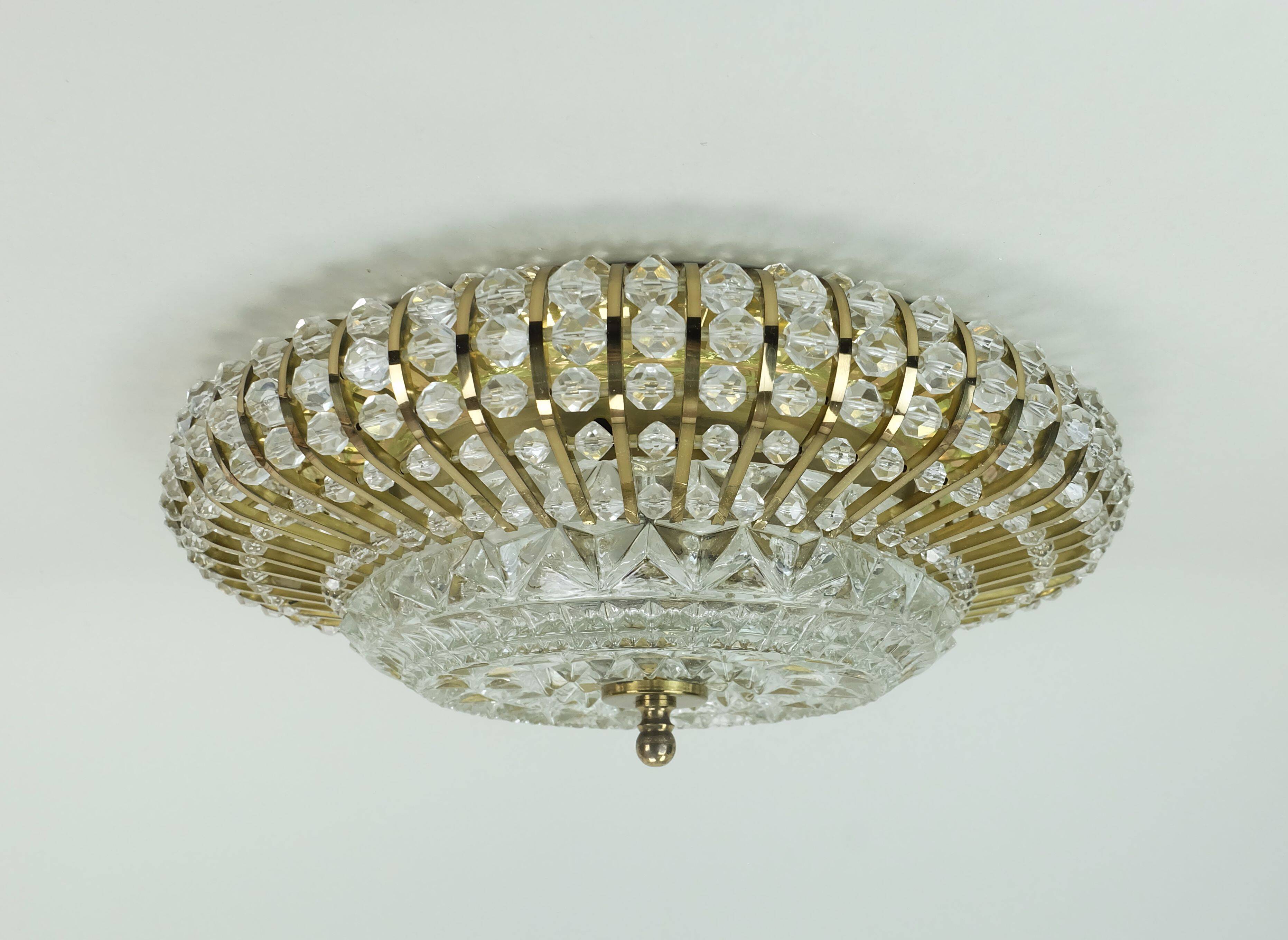 glamorous 1960s mid century CEILING LAMP ceiling fixture brass and glass
