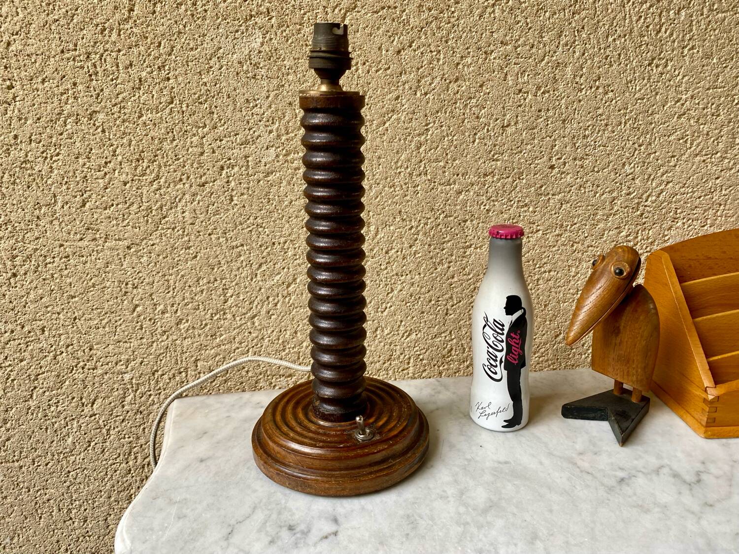 Vintage turned wooden lamp from the 1960s in the style of Charles Dudouyt.