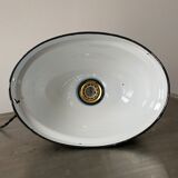 Old oval enamelled industrial hanging lamp