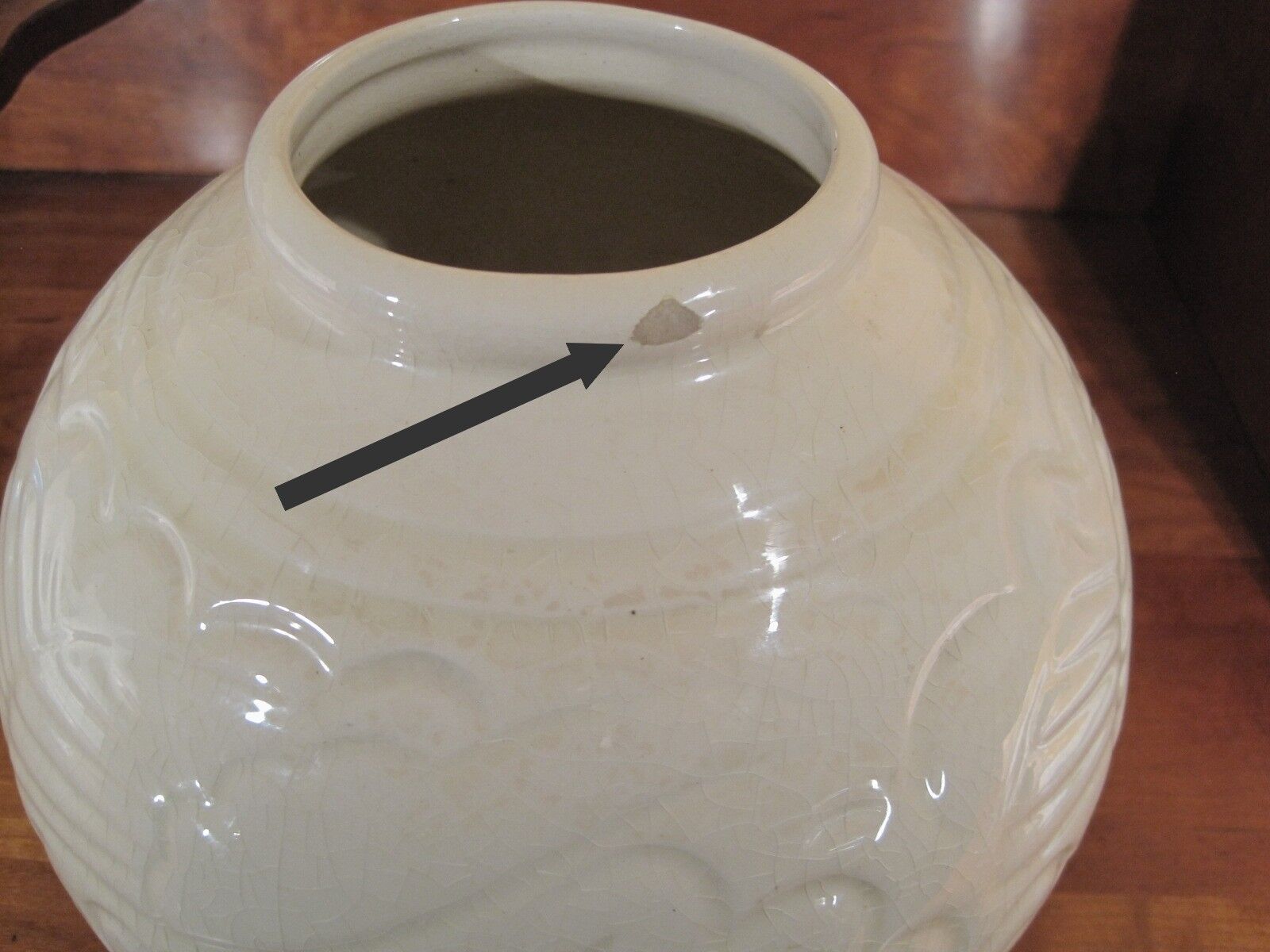 ART DECO cracked earthenware vase white Ecru St. CLEMENT bird series