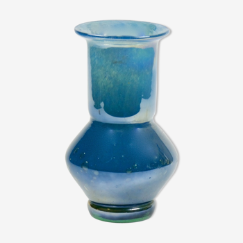Blue glass vase iridescent