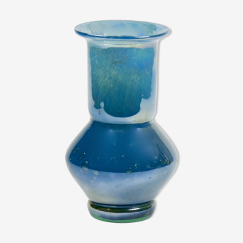 Vase bleu verre irisé