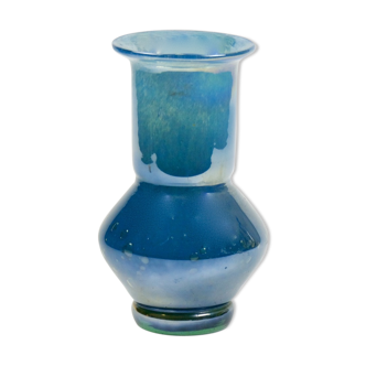 Blue glass vase iridescent
