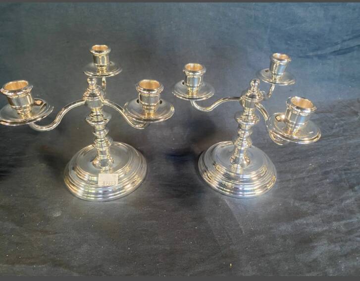 Christofle pair of three-armed silver-plated metal candelabras