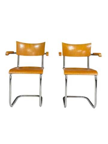 Fauteuils tubulaires fonctionnalistes de Kovona, bois et chrome, Tchécoslovaquie, années 1950