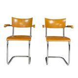 Fauteuils tubulaires fonctionnalistes de Kovona, bois et chrome, Tchécoslovaquie, années 1950
