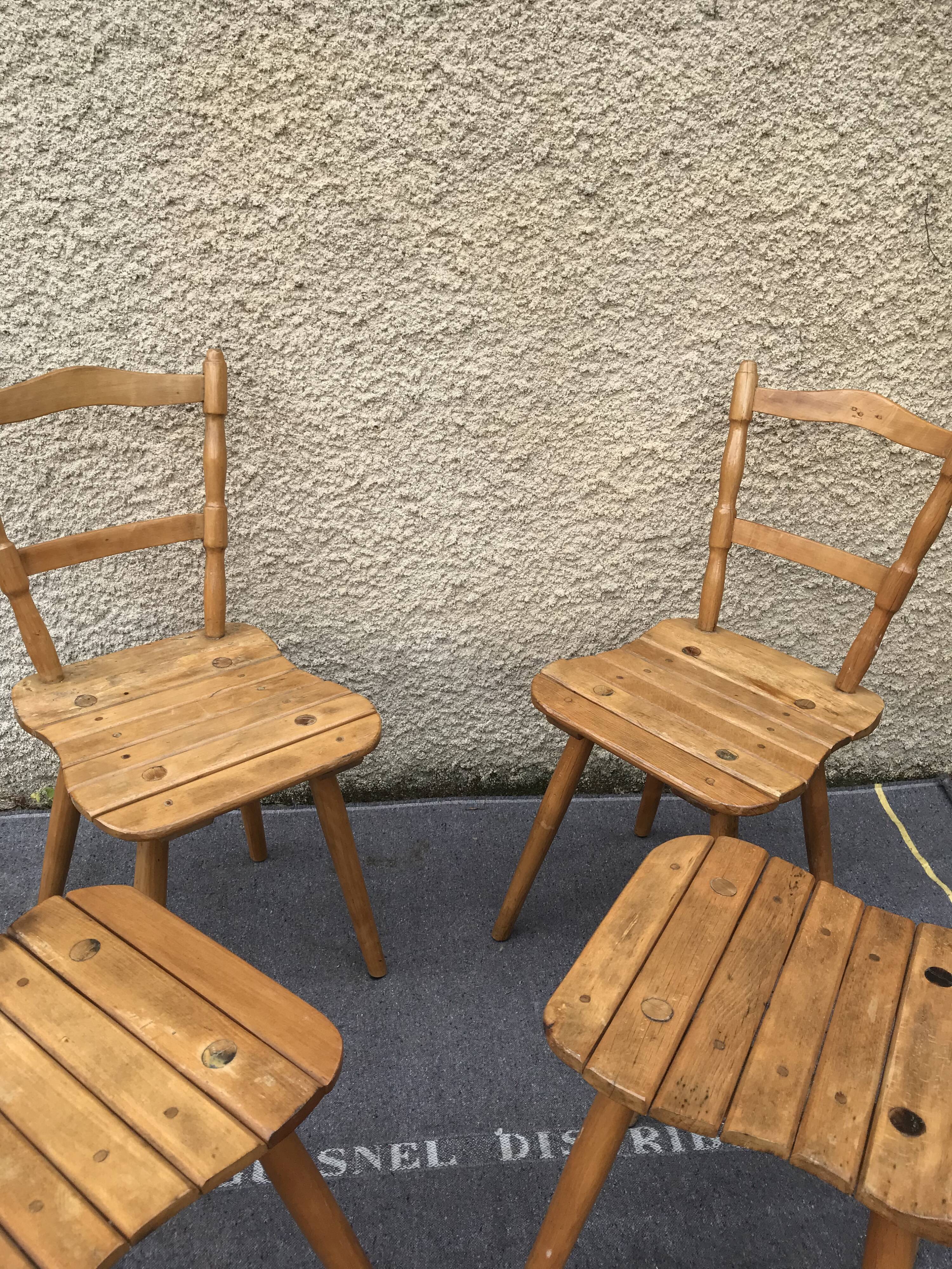Set of 4 Vintage Beech Chairs Bistro Country Feet Compass