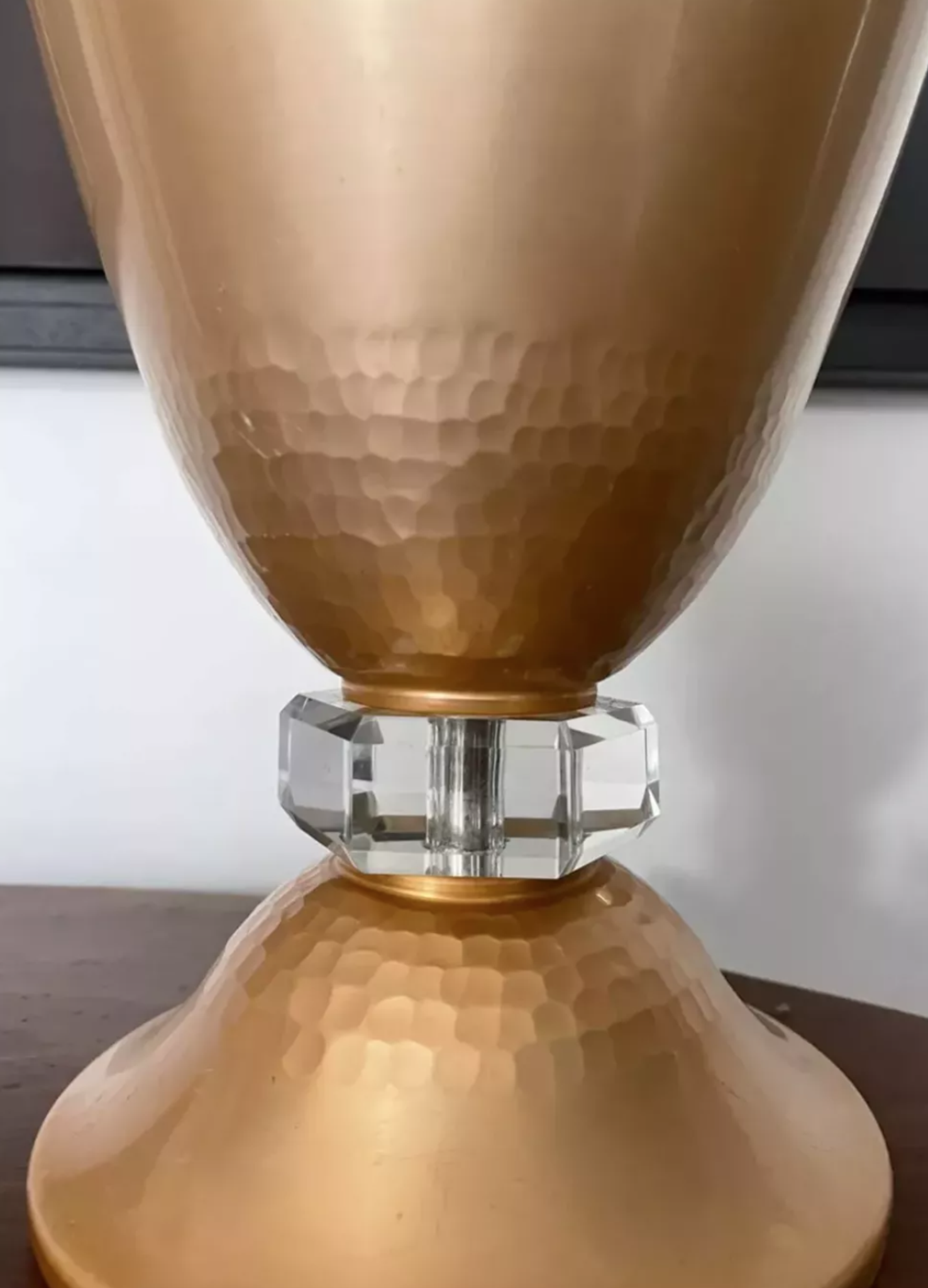 Art Deco table lamp hammered copper basin and crystal, france 1930 vintage