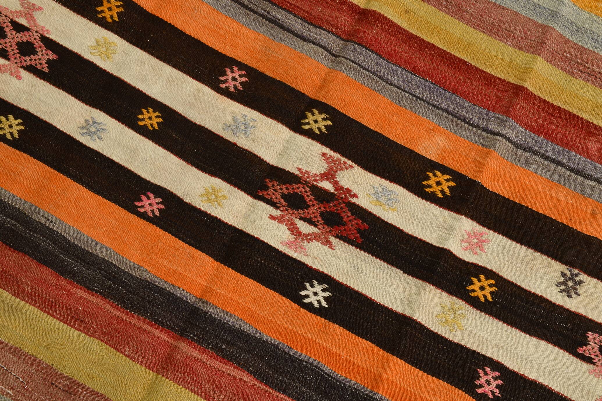 Tapis kilim vintage turc rayé multicolore à motifs géométriques, 190x320 cm