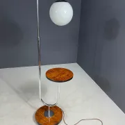 Restored Bauhaus floor lamp with integrated table by R. Slezák, chrome and wood, Czechoslovakia, 1920s, 172 × 45 cm
