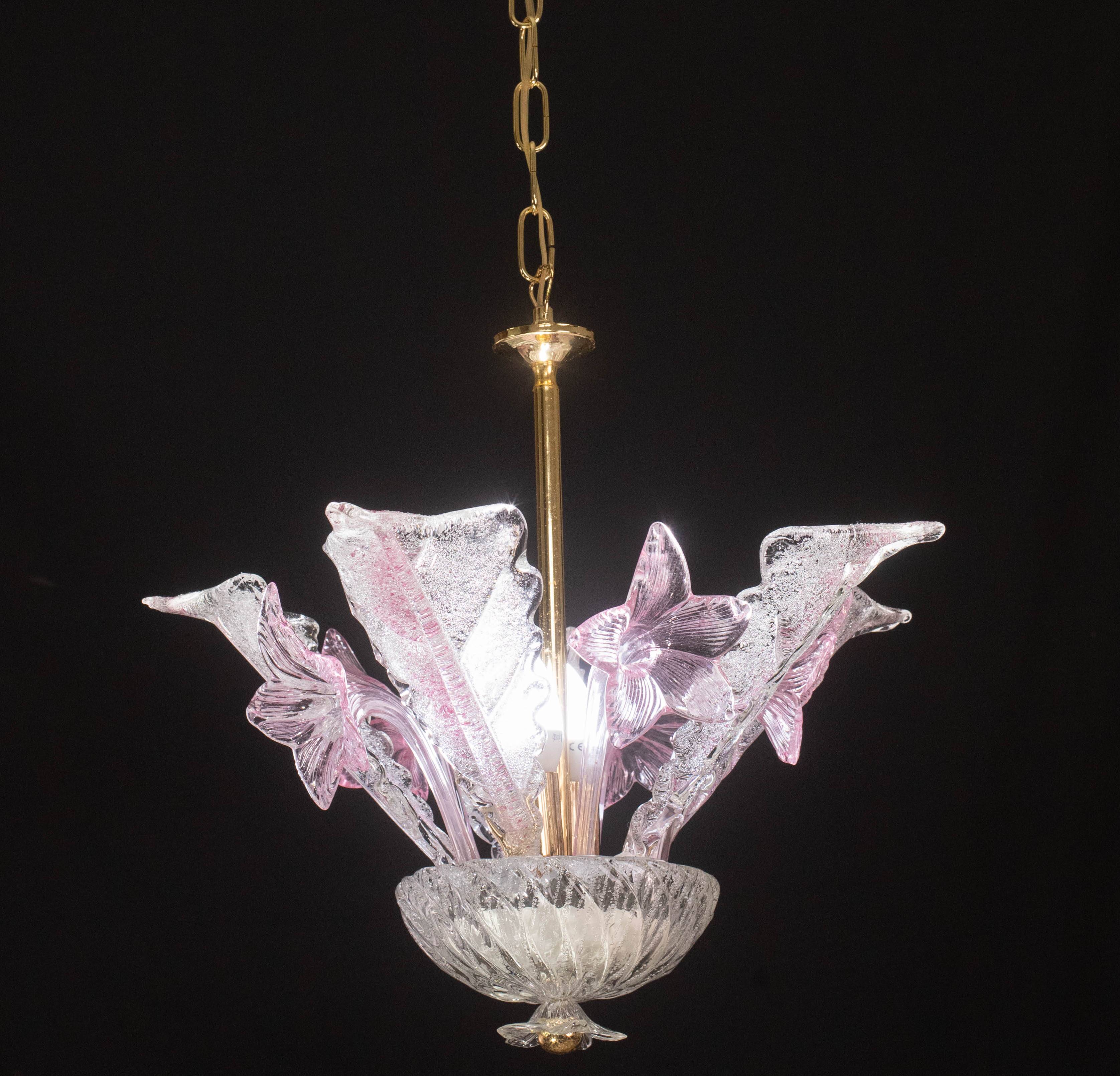 Charming Vintage Pink Flowers Murano Chandelier, 1970