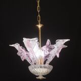 Charming Vintage Pink Flowers Murano Chandelier, 1970
