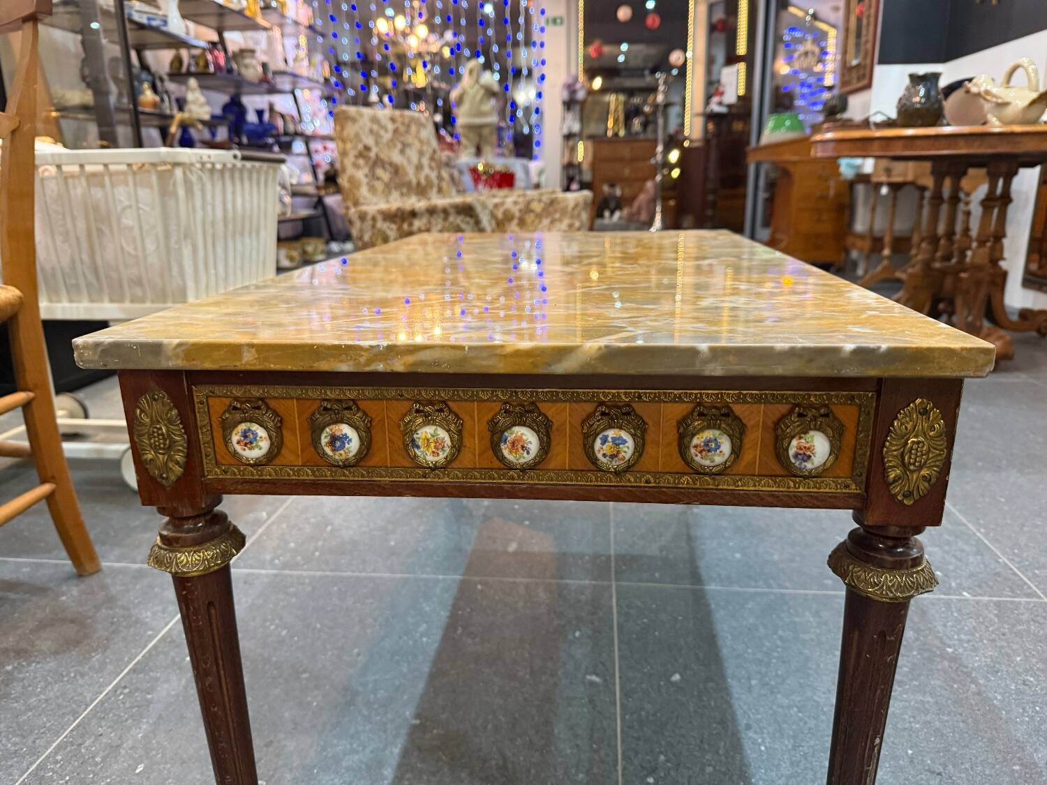 Louis XVI style coffee table - marble, porcelain medallions