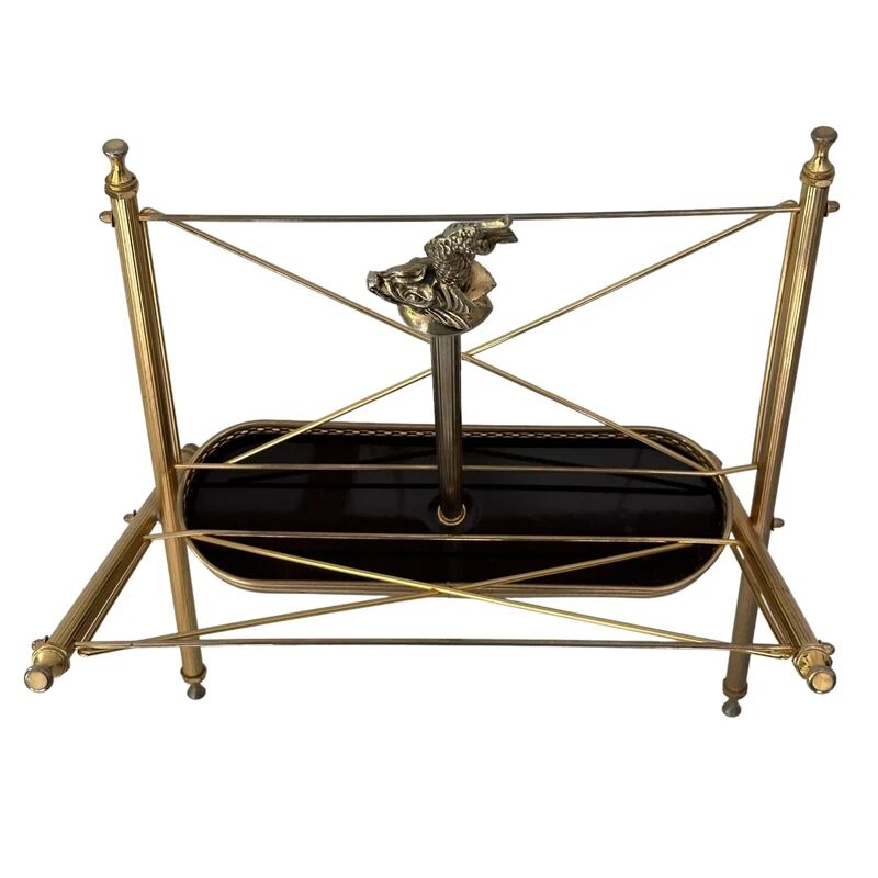 Vintage brass magazine rack with decorative fish – 1950s/60s