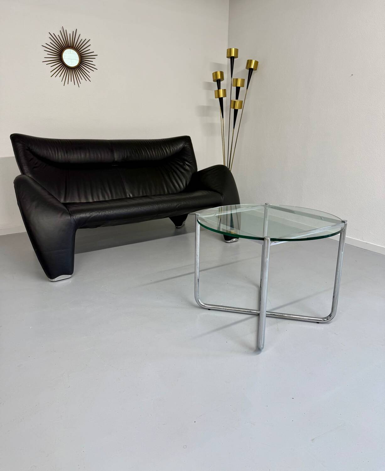 Old 2/3 seater lounge sofa designed by Jan Armgardt for Leolux in black leather