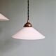Pair of Art Deco conical white opaline pendants, 1920-30.