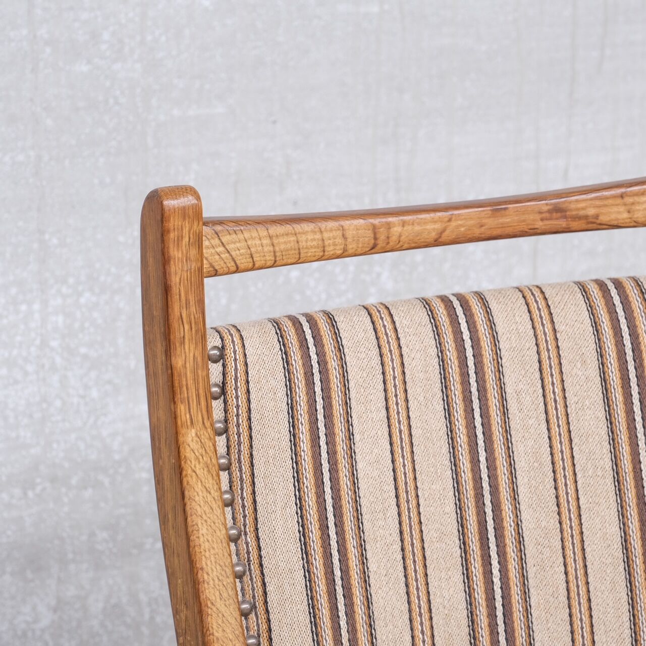 Set of six mid-century oak upholstered danish dining chairs