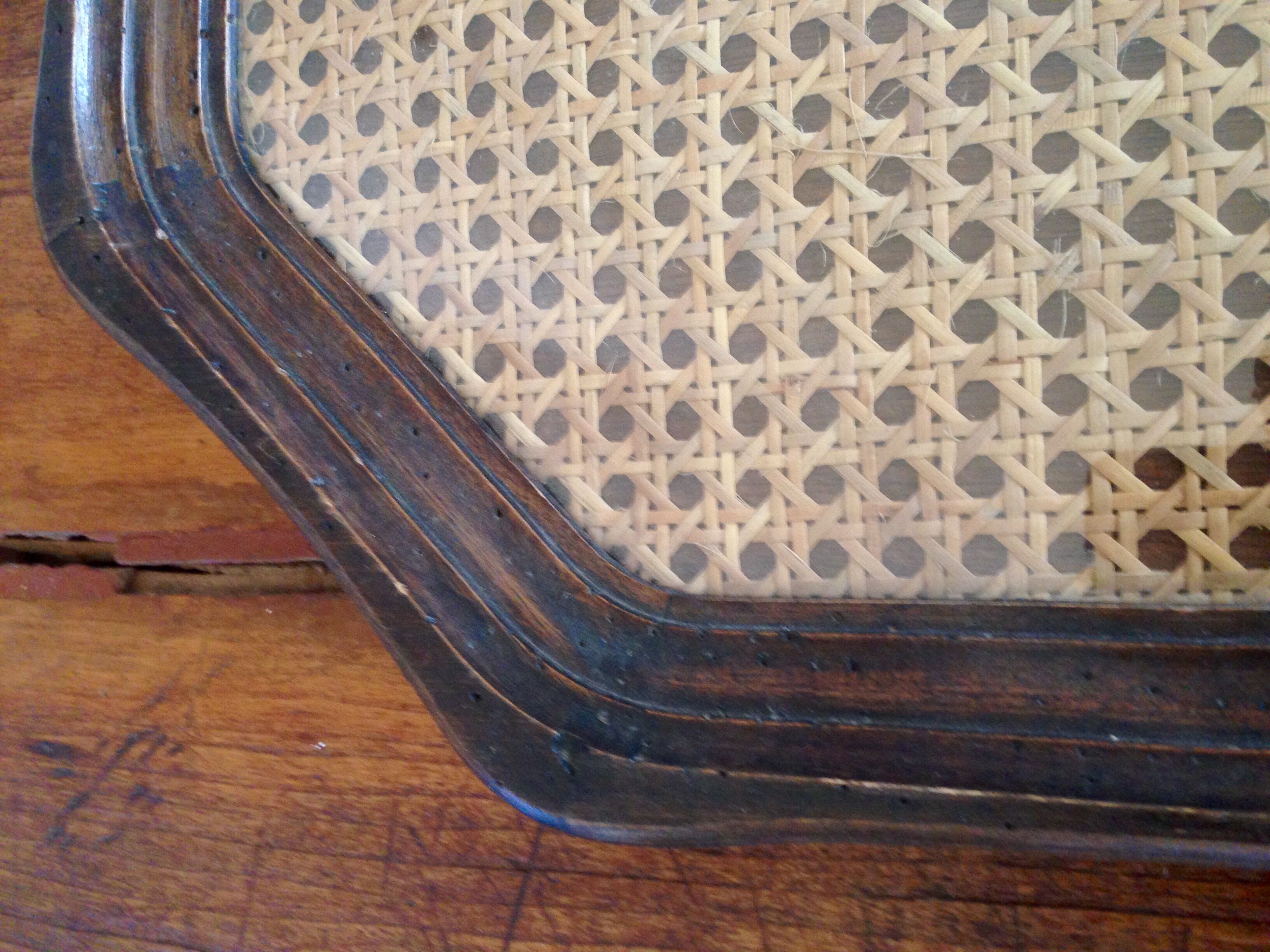 Glass tray, wood and caning