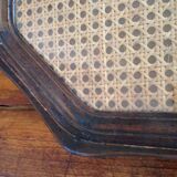 Glass tray, wood and caning