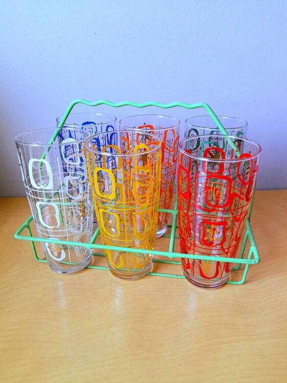 Set of 6 Screen-Printed Glasses 1960
