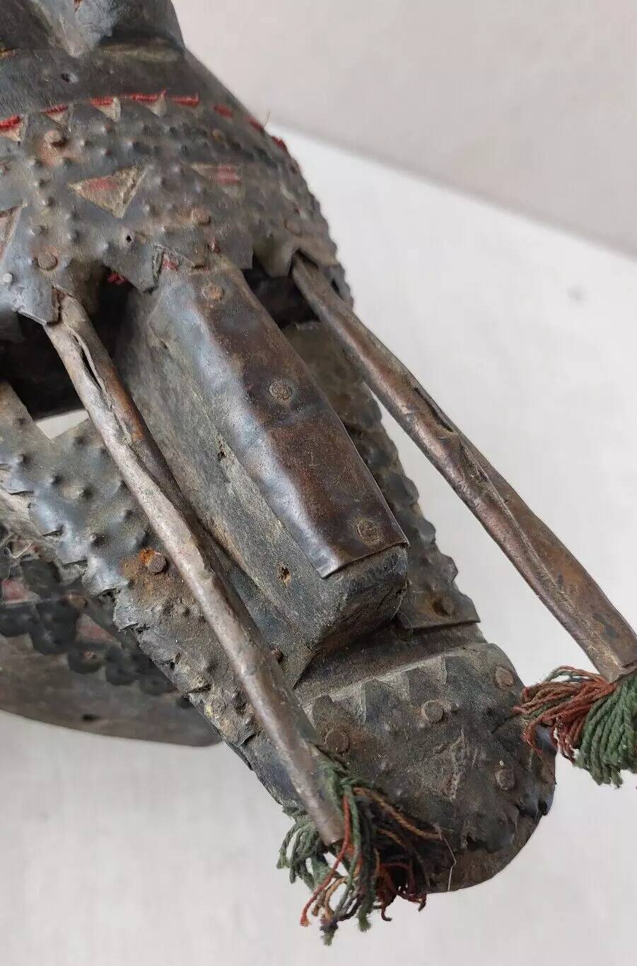 Antique African mask, carved wood and metal plates, Marka Mali