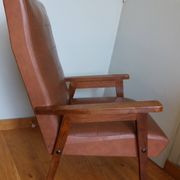 Scandinavian brown skai and wood armchair