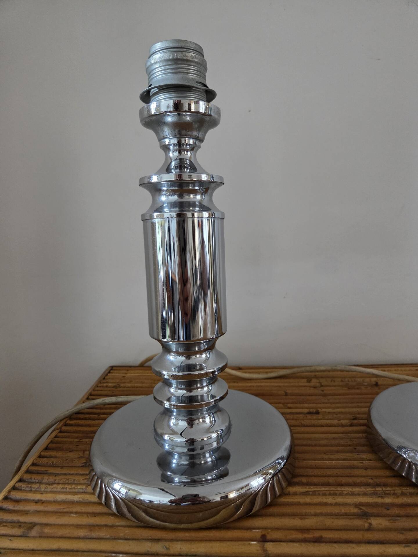 Pair of vintage chrome lamp bases