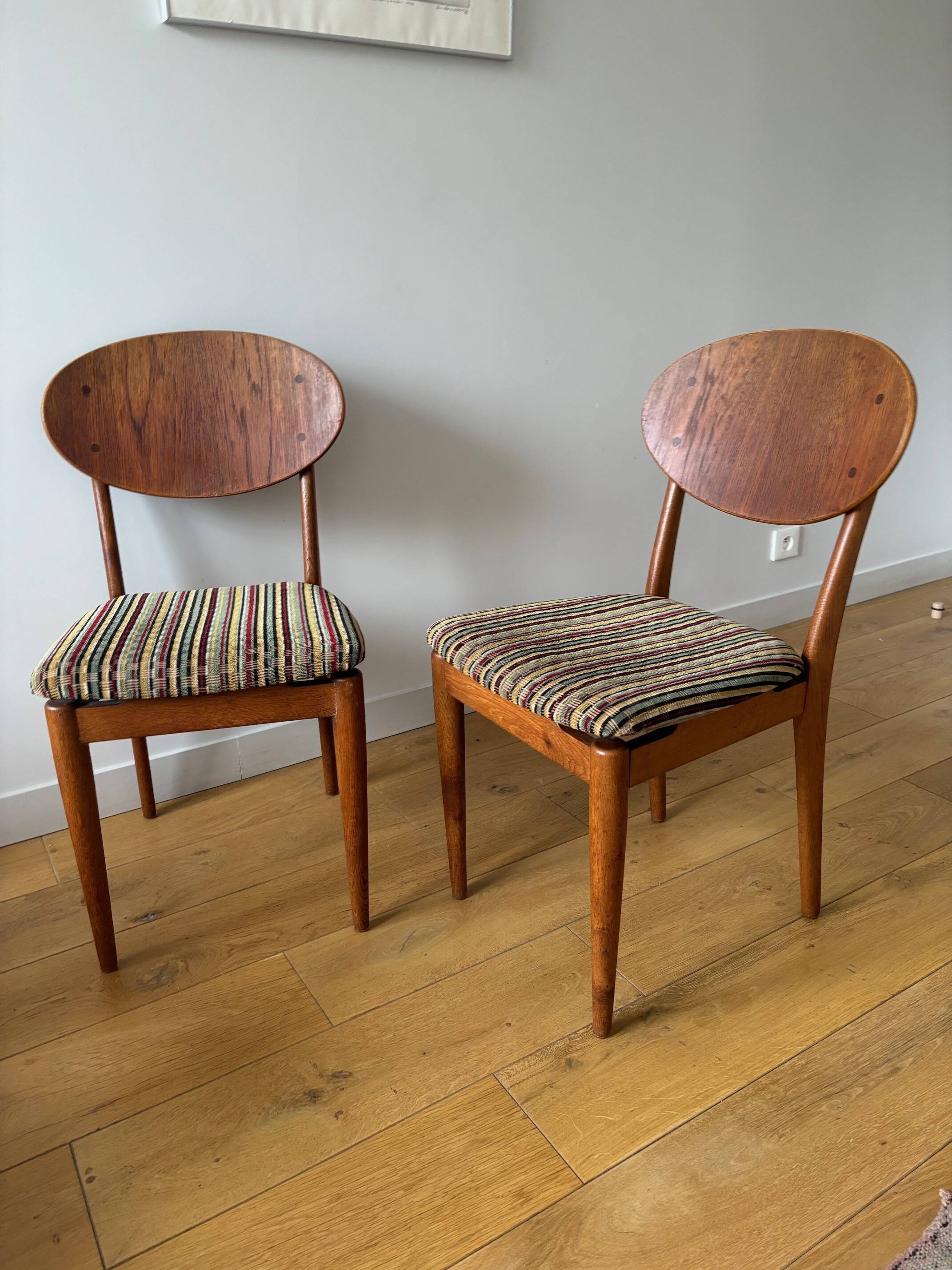 2 teak and velvet chairs - Denmark 50s/60s