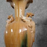 Delphin MASSIER (1836-1907) (after): Pair of large baluster-shaped earthenware vases