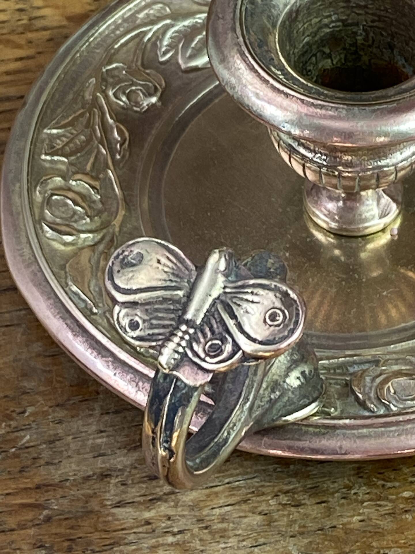 Hand candle holder, butterfly decoration, solid brass
