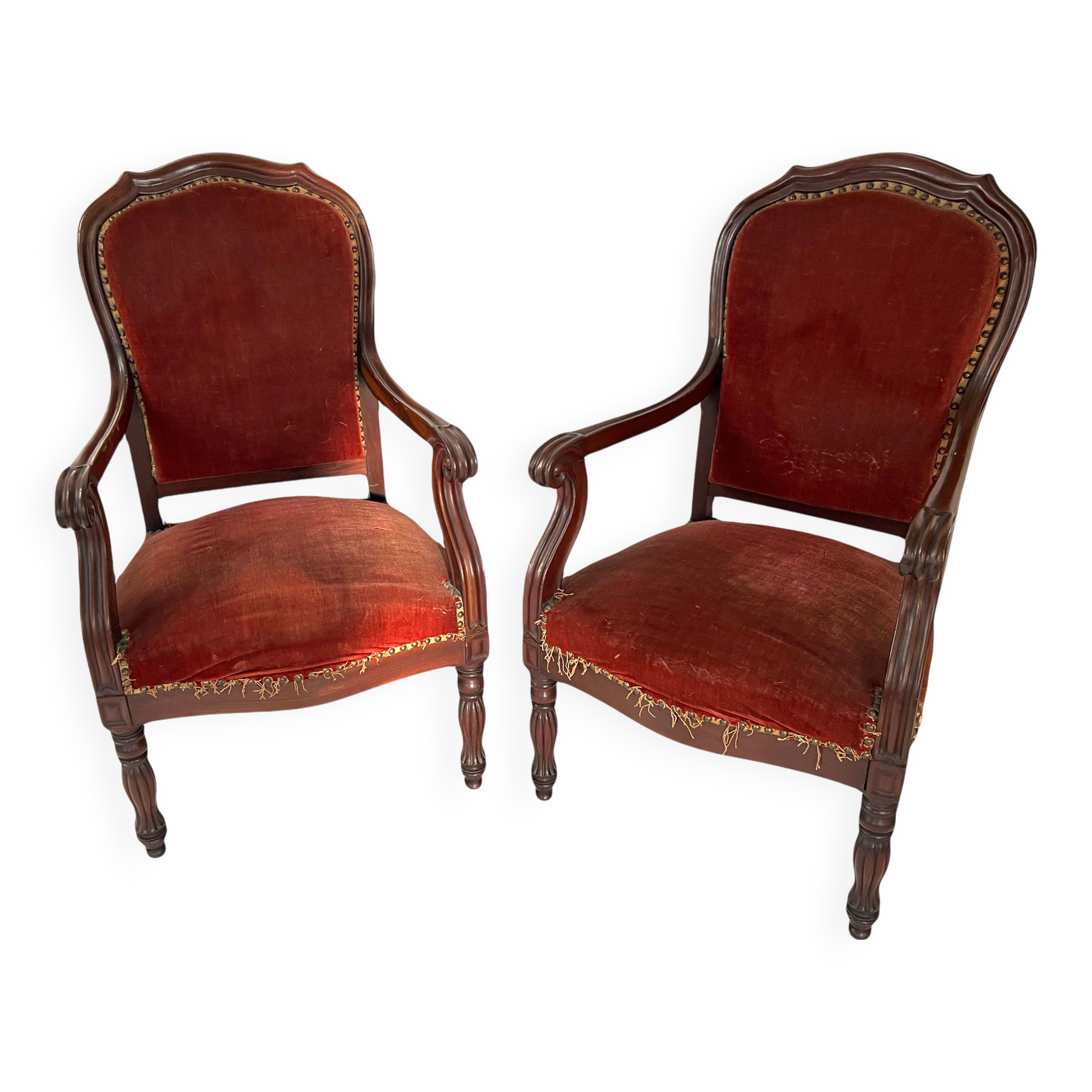 Pair of Louis Philippe armchairs in solid mahogany