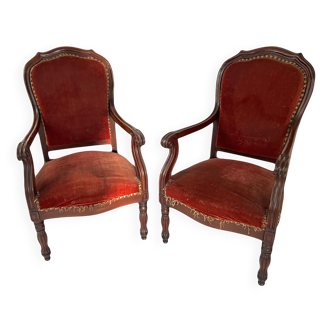 Pair of Louis Philippe armchairs in solid mahogany