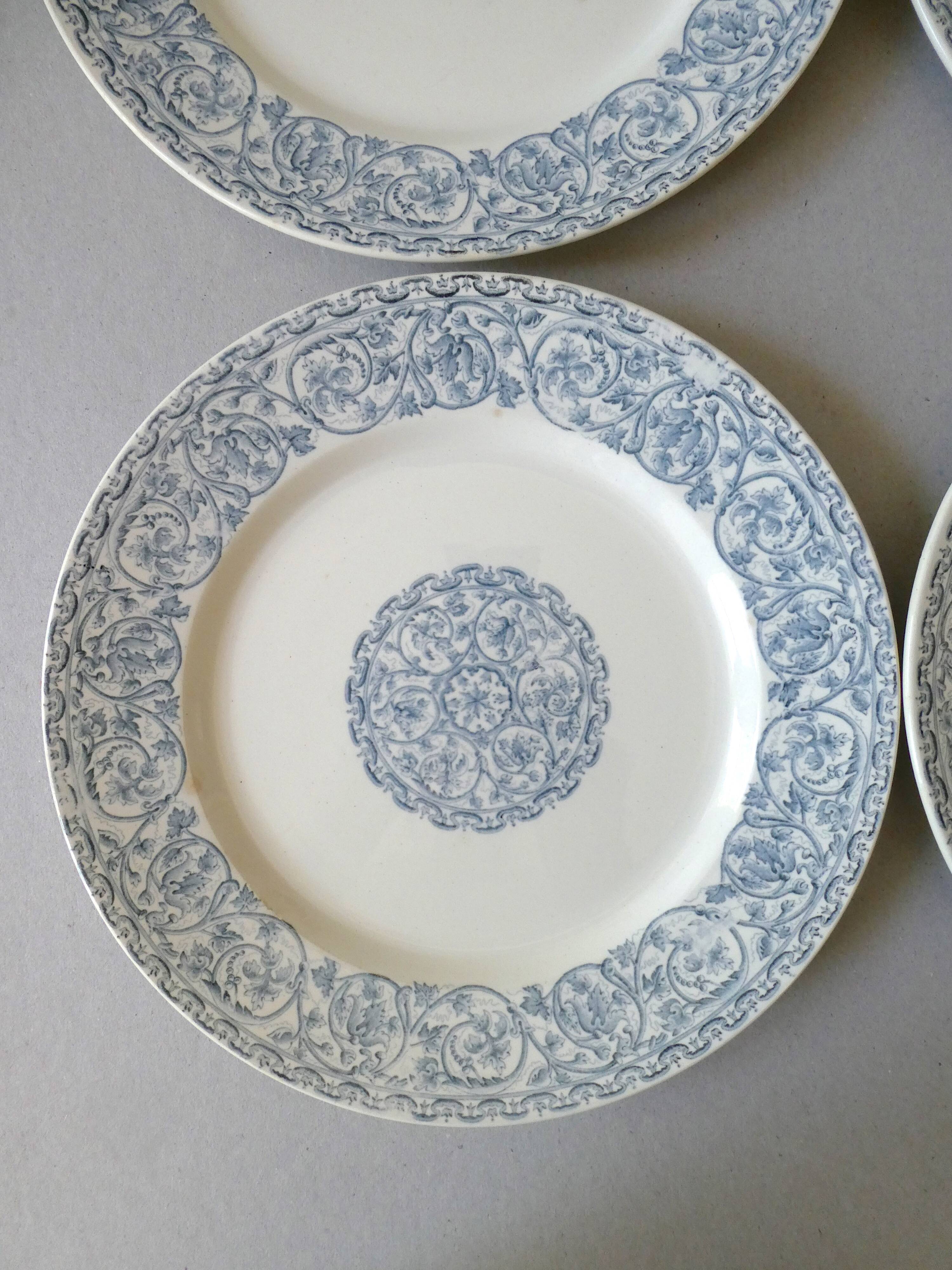 Set of 6 plates Creil Montereau Terre de Fer, Renaissance model, late XIX