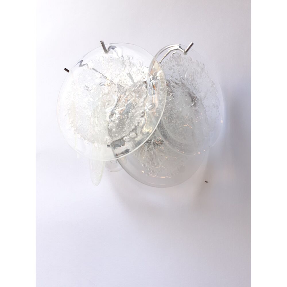 Transparent and pulegoso “disks” murano glass wall sconce