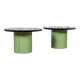 2 tables basses en cuir et plexiglas