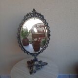 Mirror on foot, swivel, brass, mid-late nineteenth, rock style.