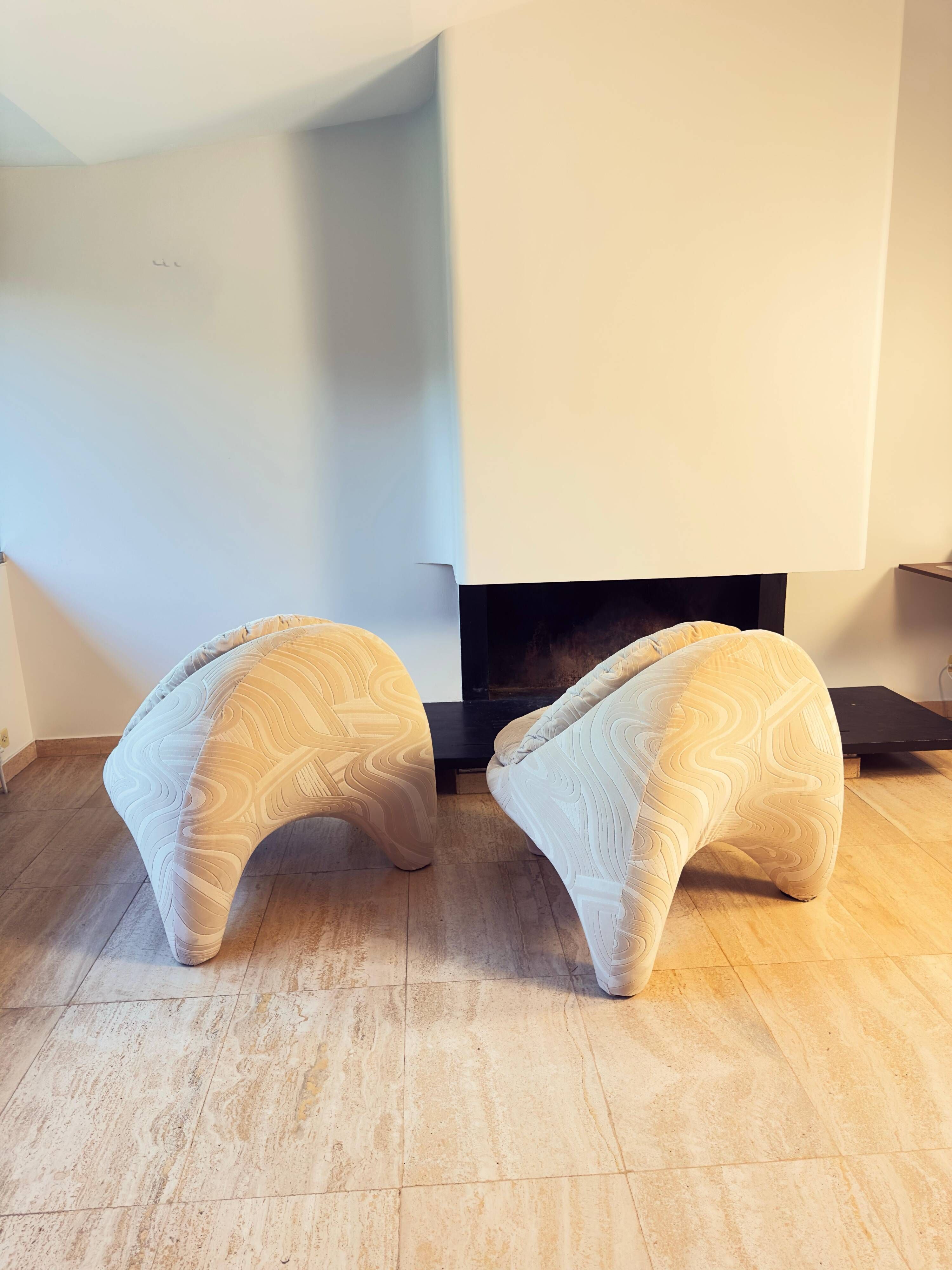 Pair of Sculptural Lounge Chairs by Luigi Colani, 1960s – Hermès Metaphores Silk