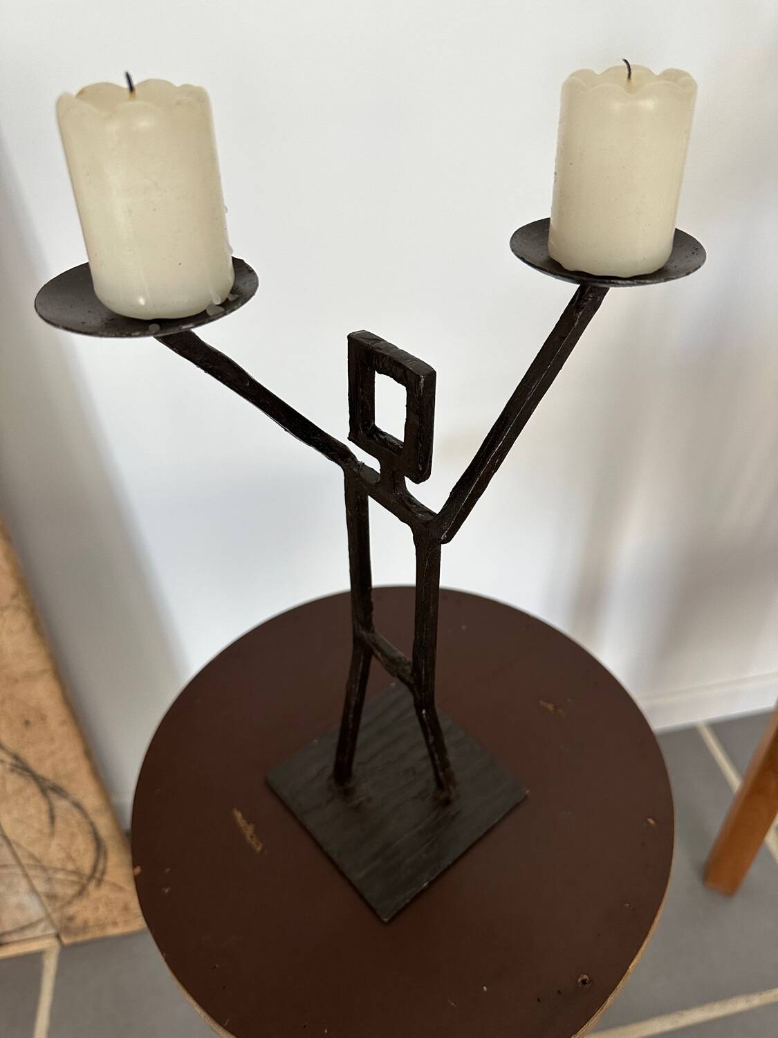 Vintage wrought iron anthropomorphic candle holder