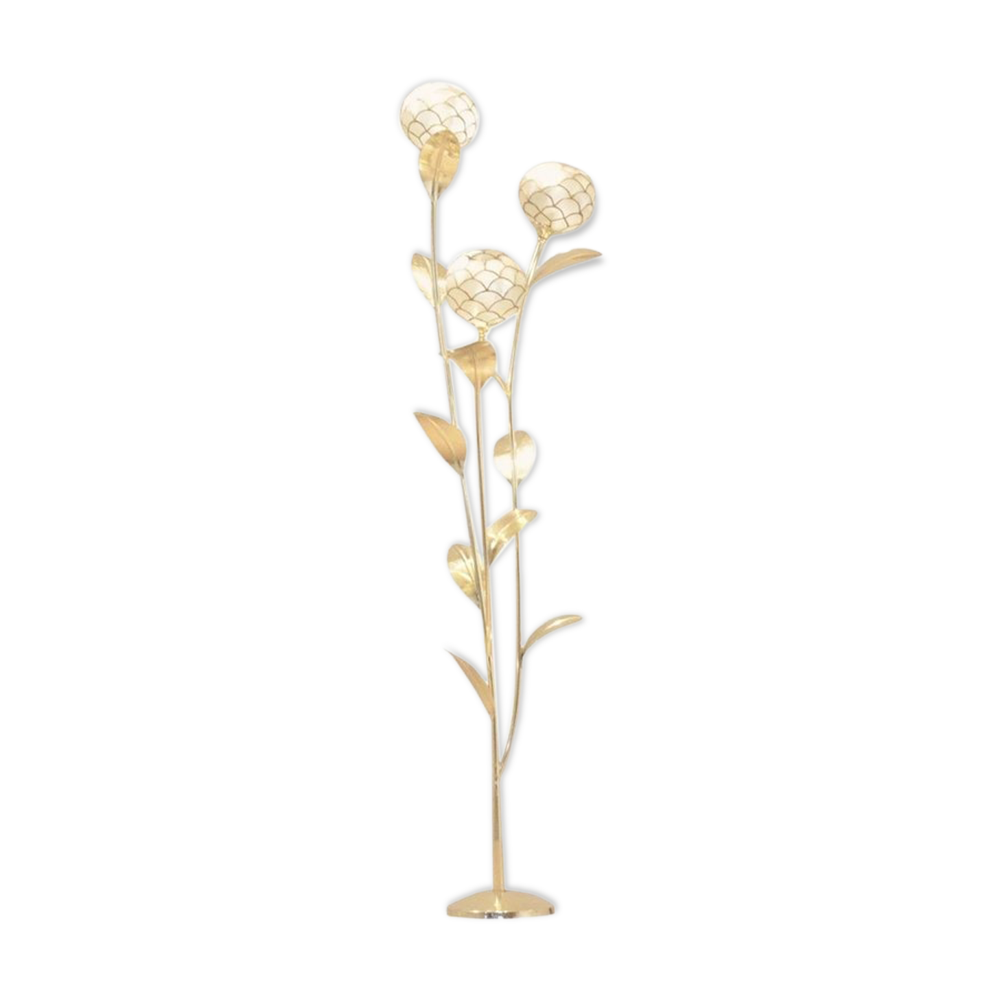 Lampadaire floral laiton & nacre 1970s