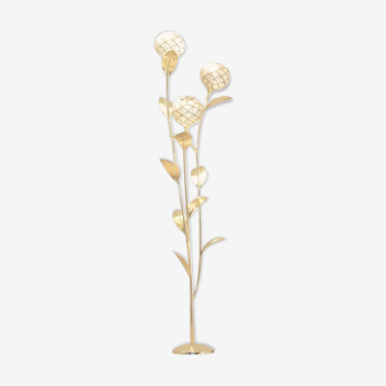 Floor lamp floral brass & Pearl, 1970 s