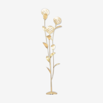 Lampadaire floral laiton & nacre 1970s