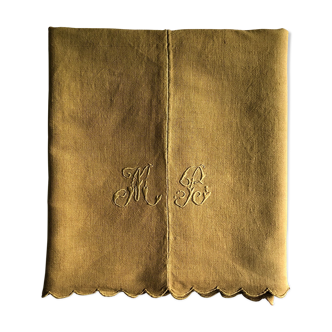 Old linen sheet and cotton tinted in vermeil