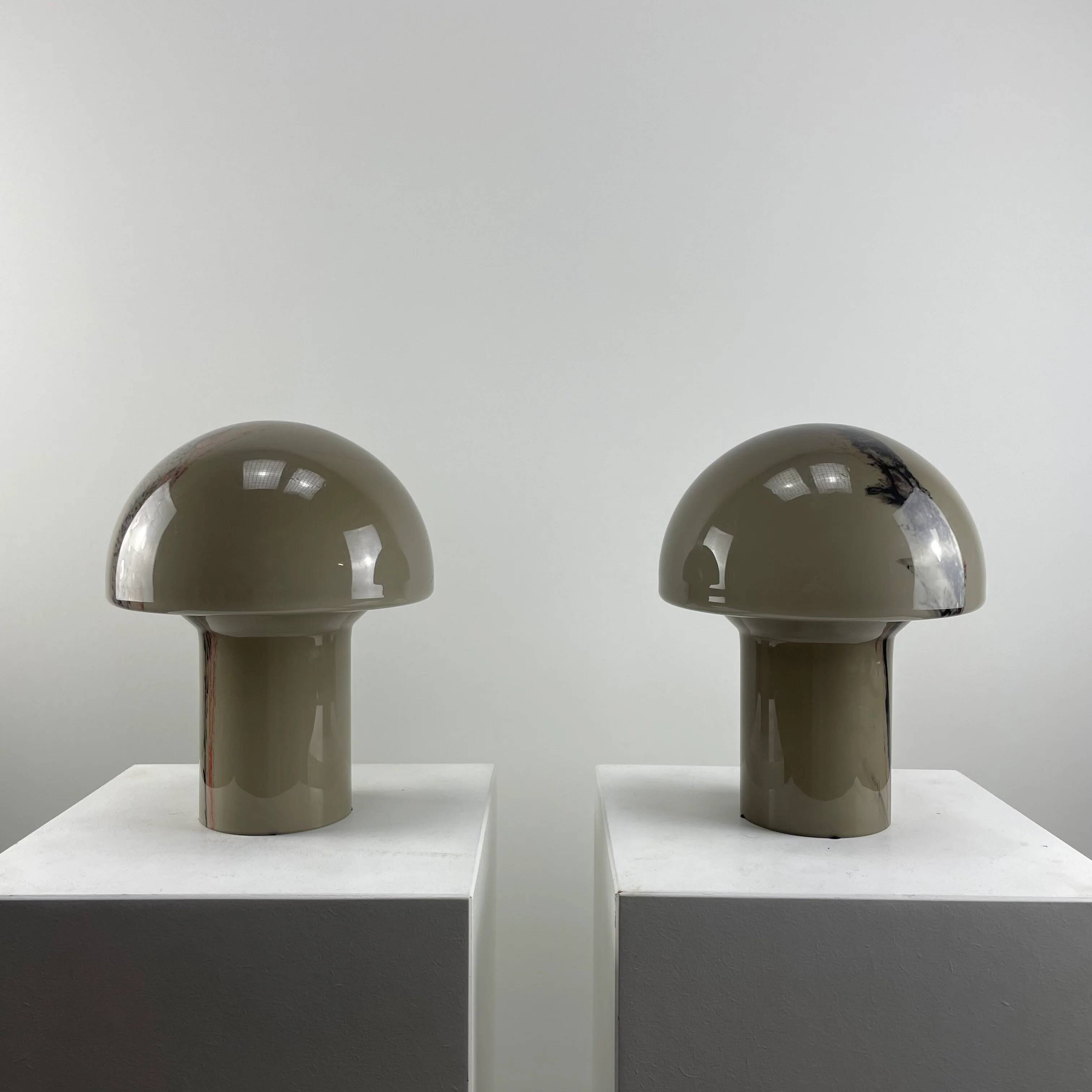 Pair of LIDO mushroom table lamps in brown glass by Peill and Putzler, 1970.
