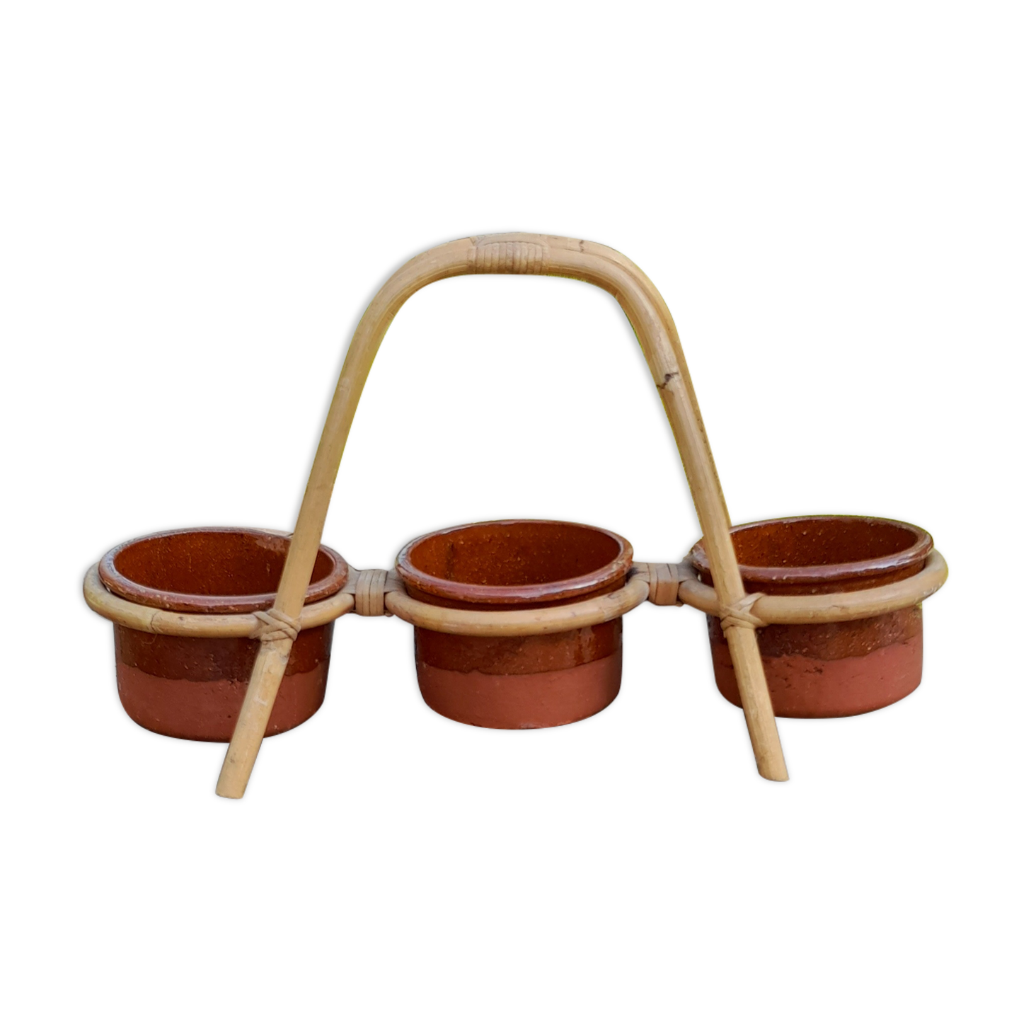 Original, plant door 3 pots sandstone and bamboo, 1970's