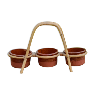 Original, plant door 3 pots sandstone and bamboo, 1970's